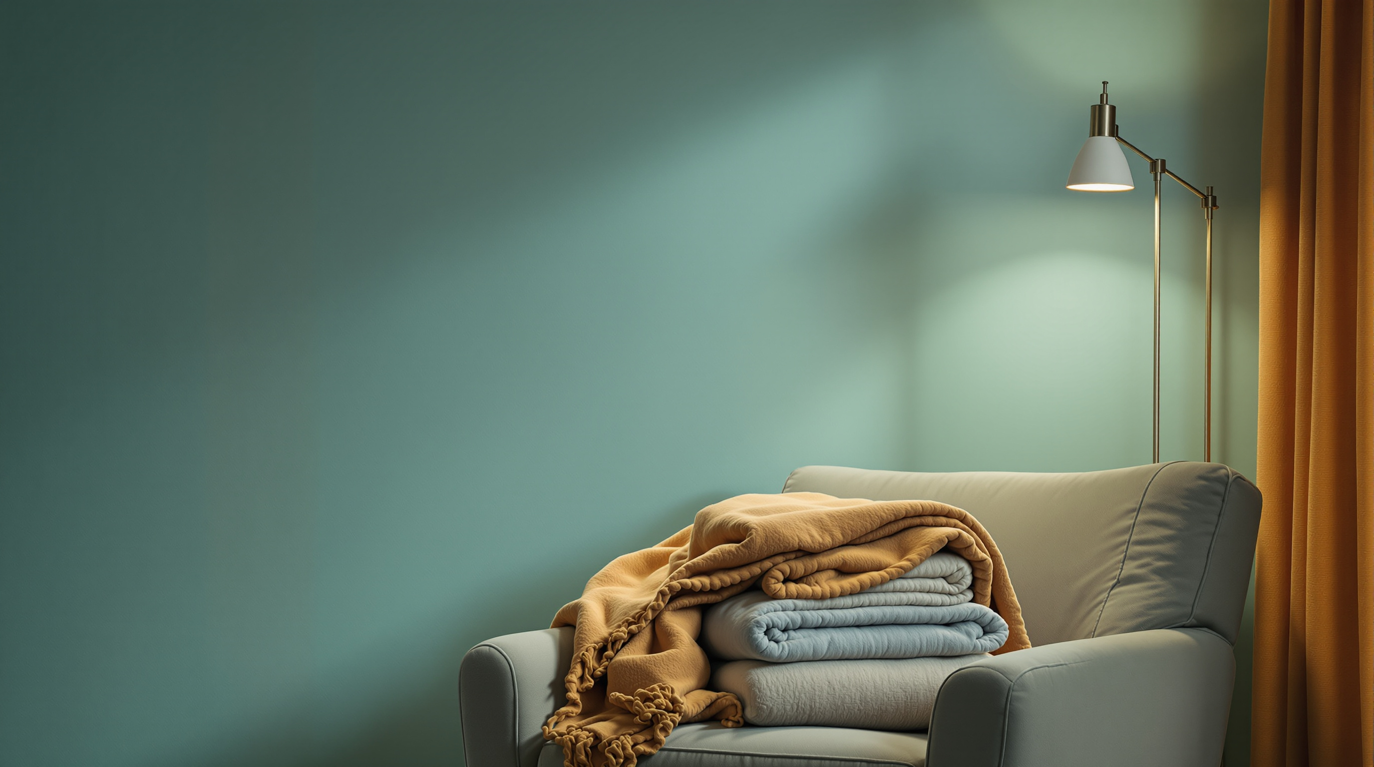 A softly lit, safe corner with a cozy chair and blanket, a place of refuge